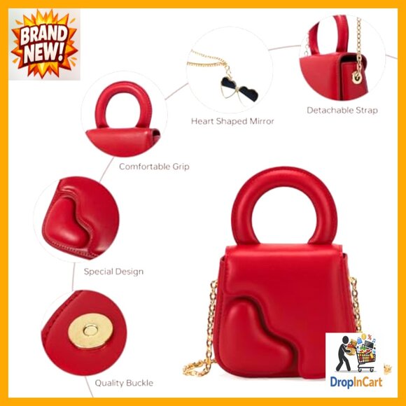 Leather Heart Purse Evening Bag Removable Chain Strap Crossbody Clutch Wedding